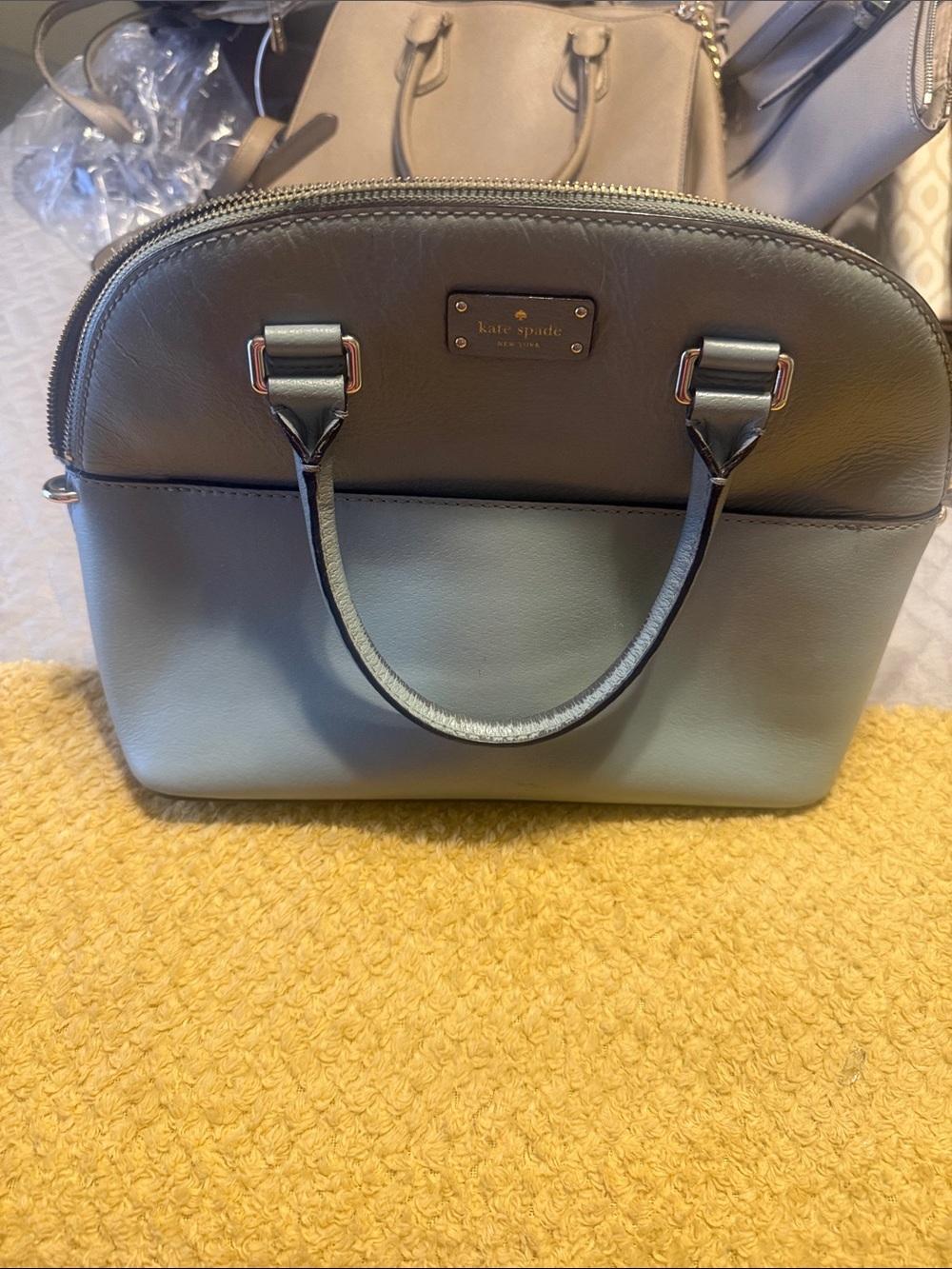 kate spade two-tone gray and light blue dome satchel